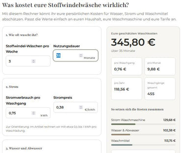 Stoffwindel-Kostenrechner: Berechnet eure persönlichen Waschkosten